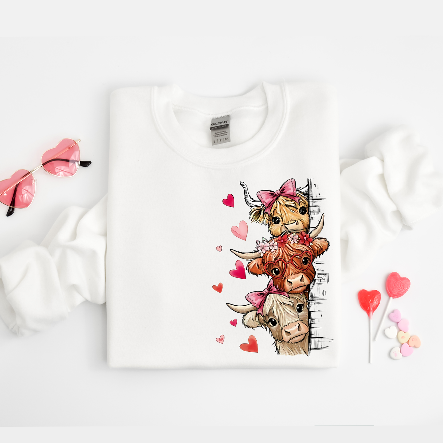 22"x72" Pre-Made Hyland Cow Valentine's Day Gang Sheet