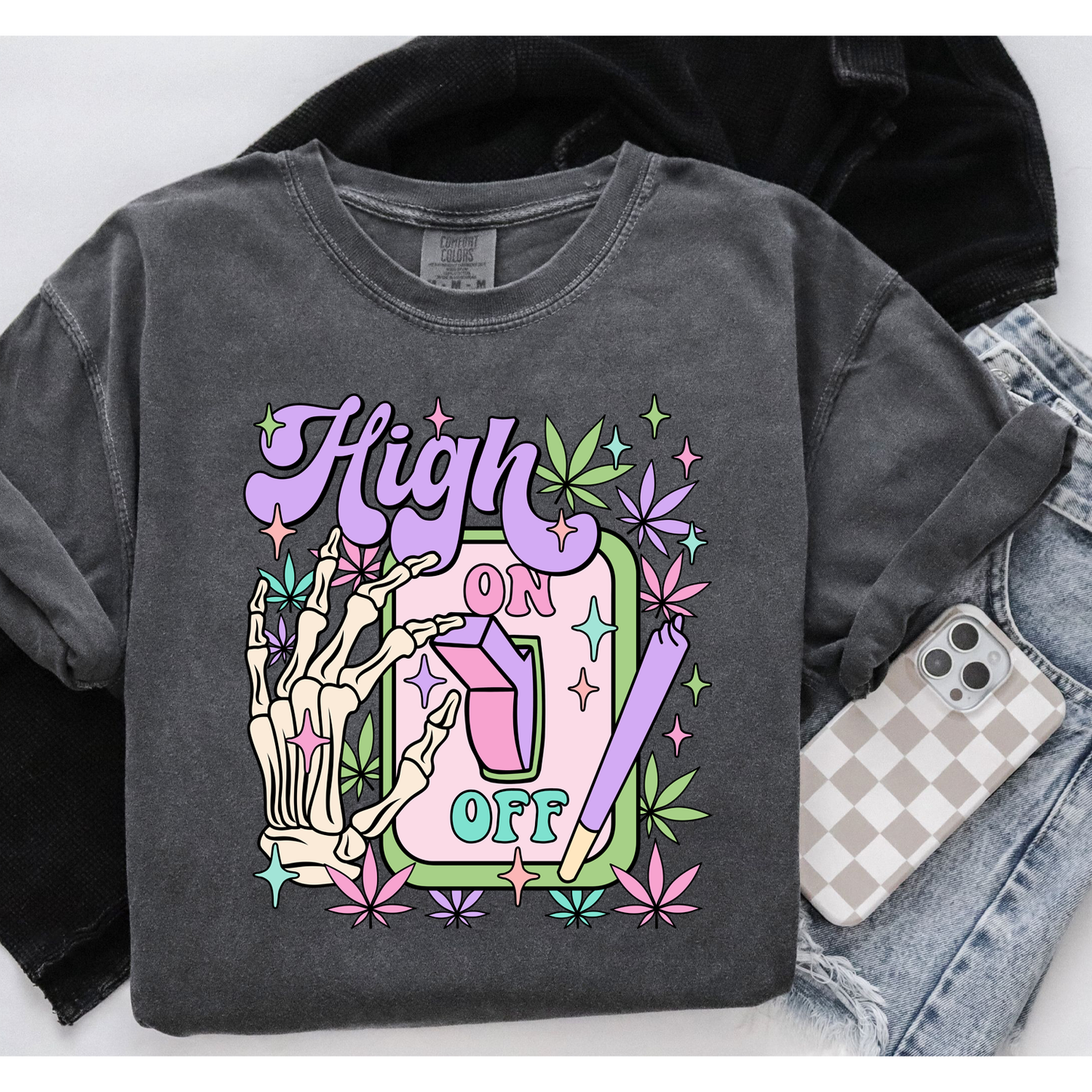 High On/Off Skeleton Grey Comfort Colors T-Shirt