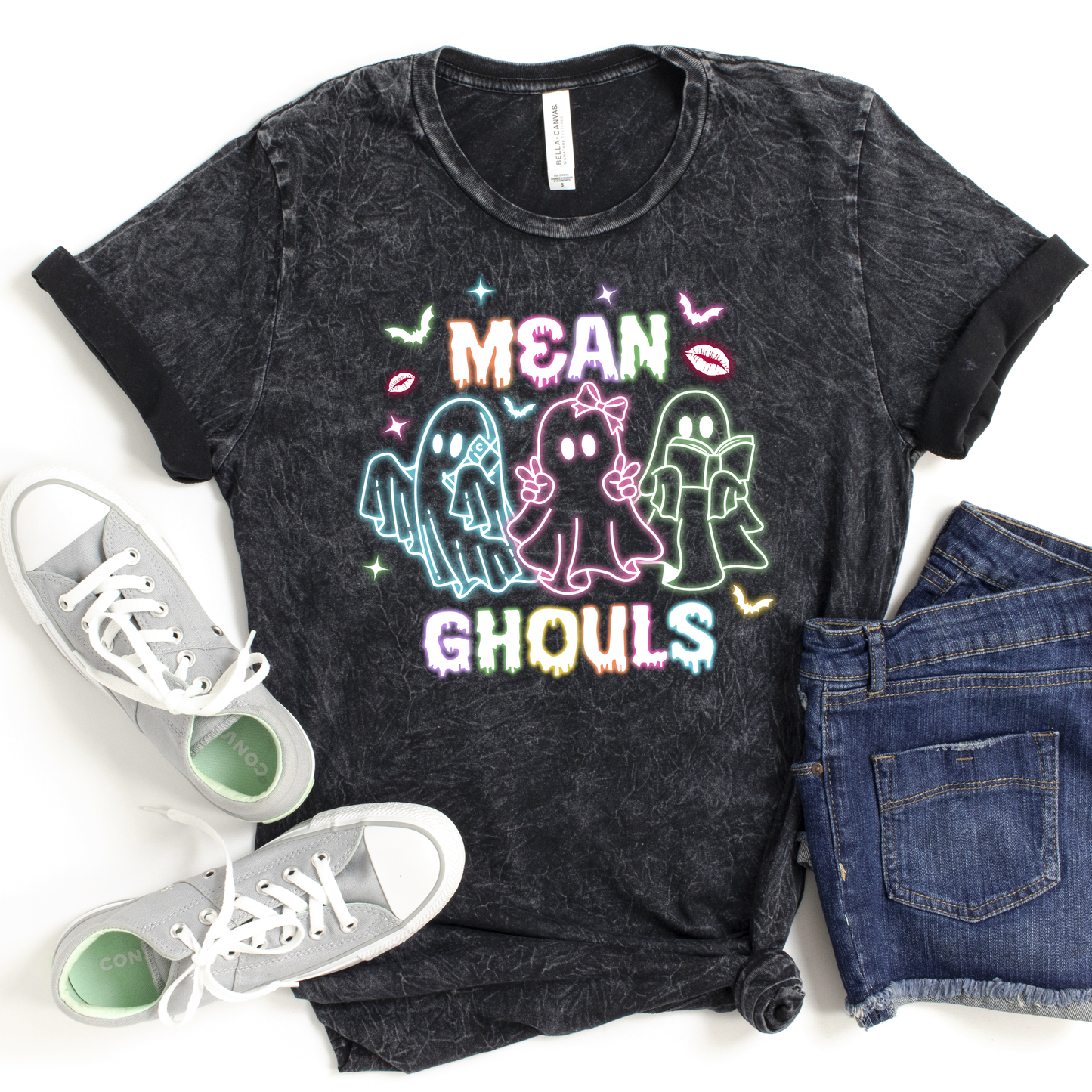 Vintage Grey Acid Wash Glowing Mean Ghouls Tee