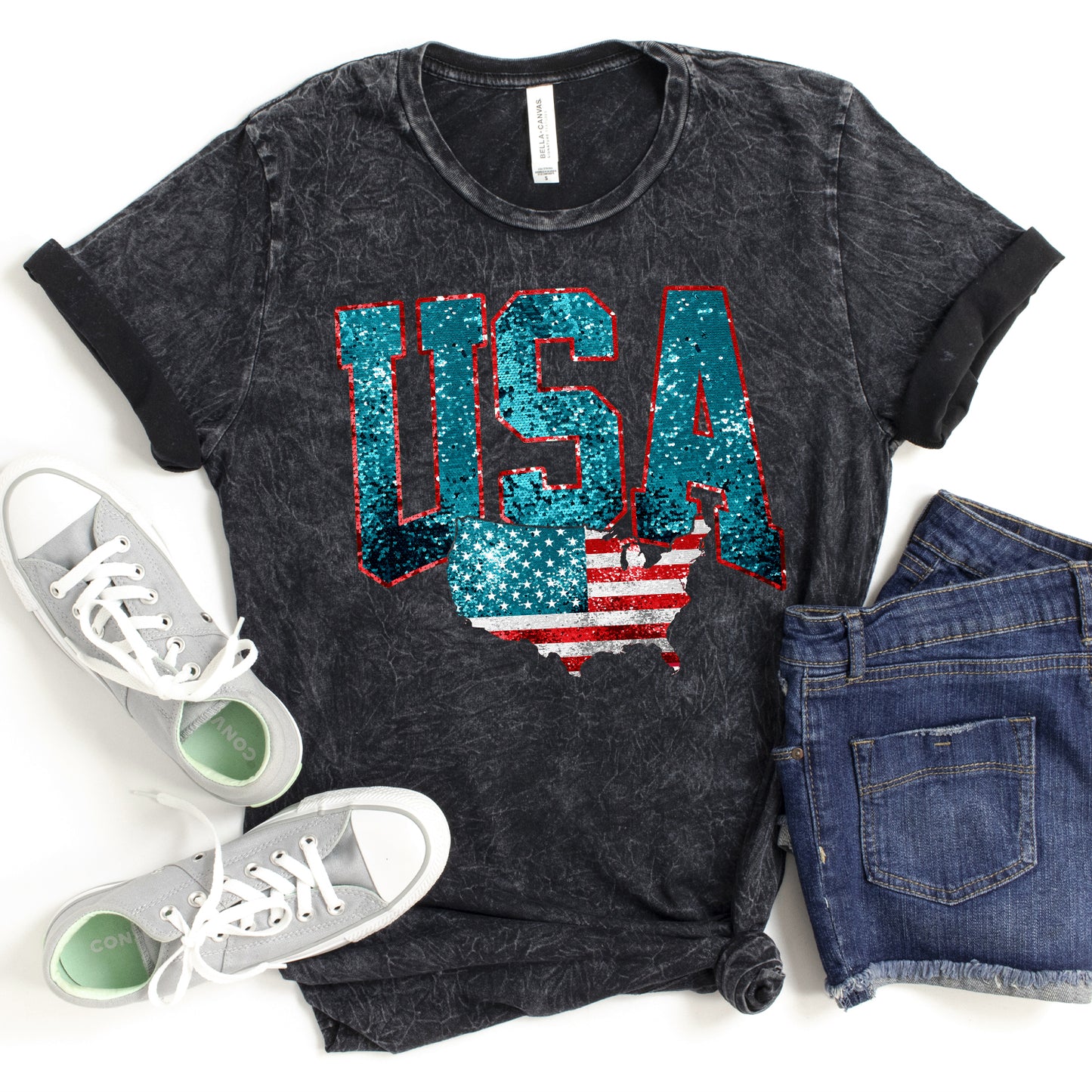 Faux Glitter USA Vintage T-Shirt