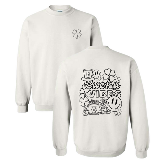 DIY Color-In Lucky Vibes White Sweatshirt