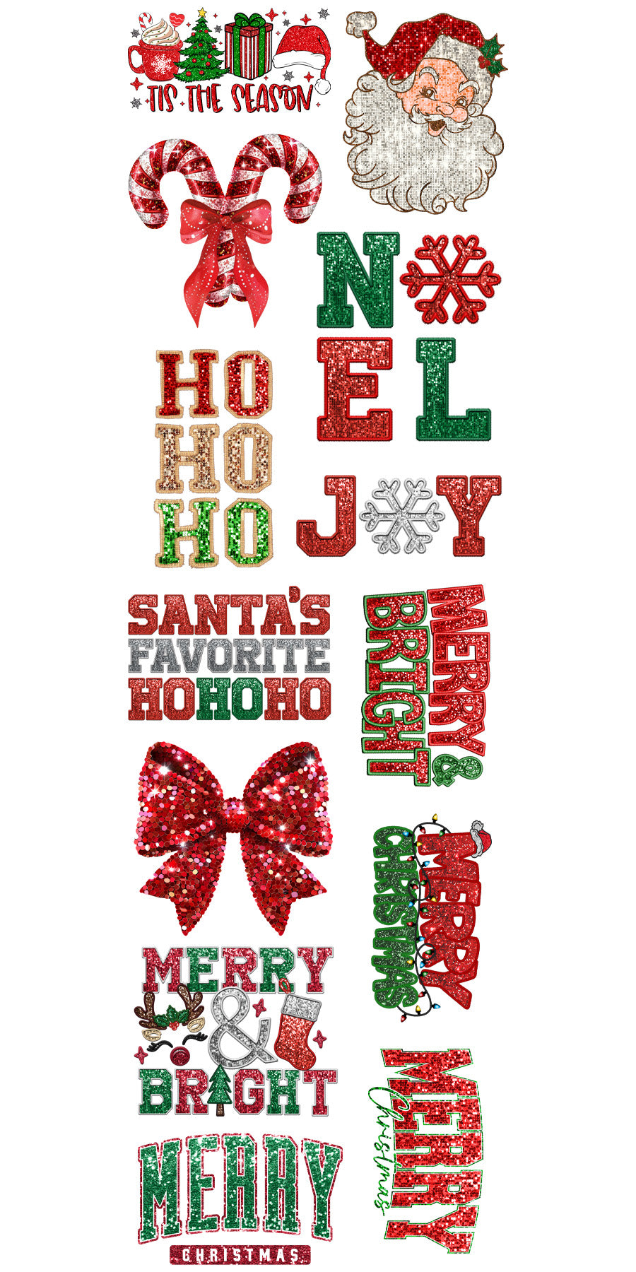 22"x72" Pre-Made Faux Glitter Christmas Gang Sheet