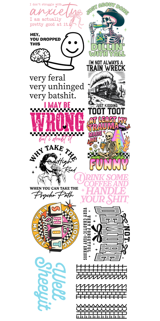 22"x72" Funny Random Pre-Made Gang Sheet