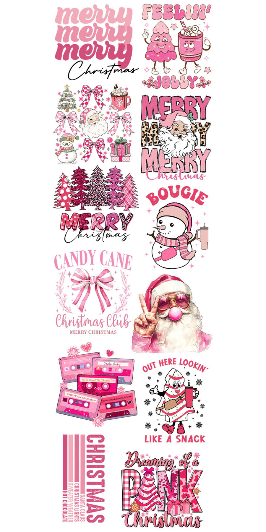 22"x72" Pre-Made Pink Christmas Gang Sheet