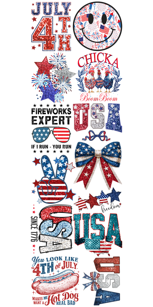 22"x72" Pre-Made 4th of July Glitter Gang Sheet