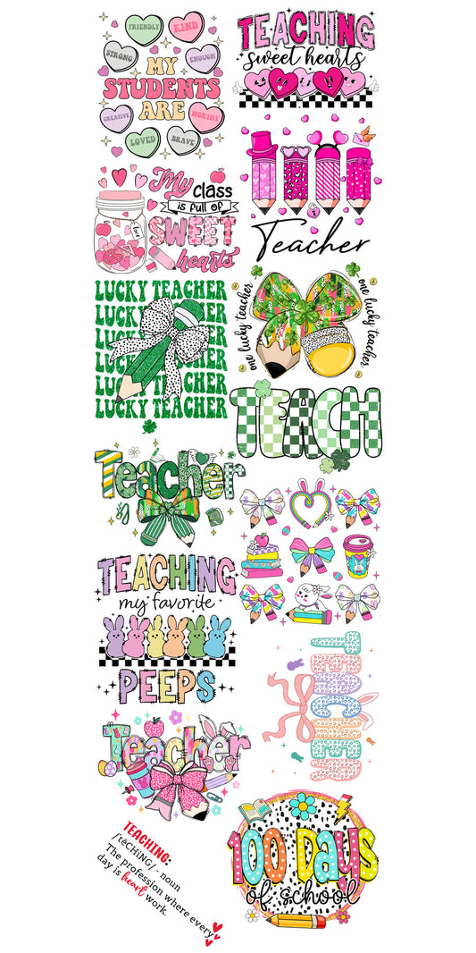 22"x72" Pre-Made Spring Holiday's Teacher Variety Gang Sheet