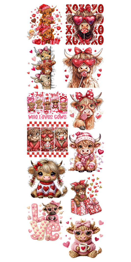 22"x72" Pre-Made Hyland Cow Valentine's Day Gang Sheet